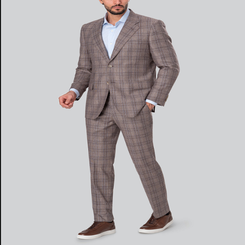 کت و شلوار چهارخانه قهوه ای روشن