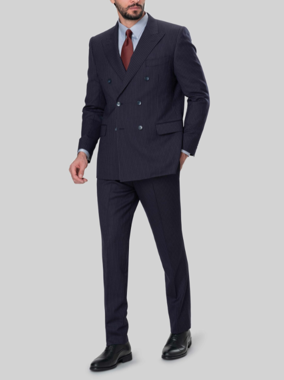 کت و شلوار دبل برست راه راه سرمه ای