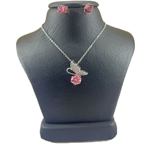 نیم ست نقره زنانه سواروسکی مدل مکعب پروانه کد 965432