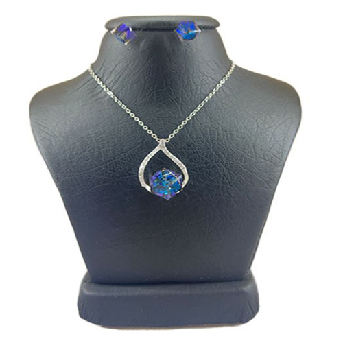 نیم ست نقره زنانه سواروسکی مدل مکعب کد 46523